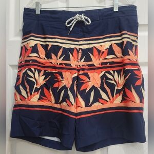 NWT Sonoma Board Shorts Size Medium Navy Blue Tropical